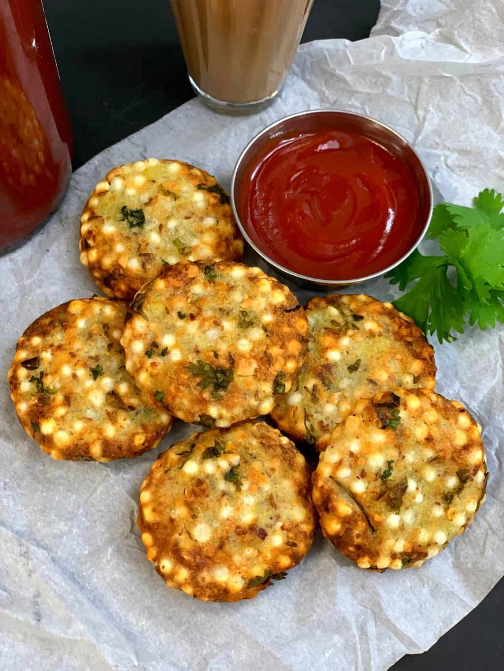 air fried sabudana vada served with ketchup