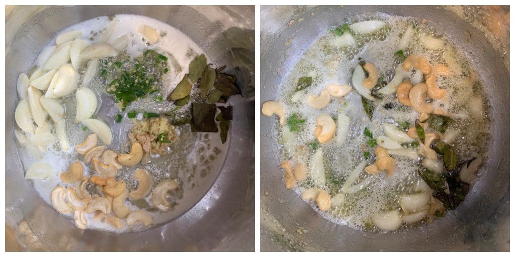 step to add cashews garlic collage