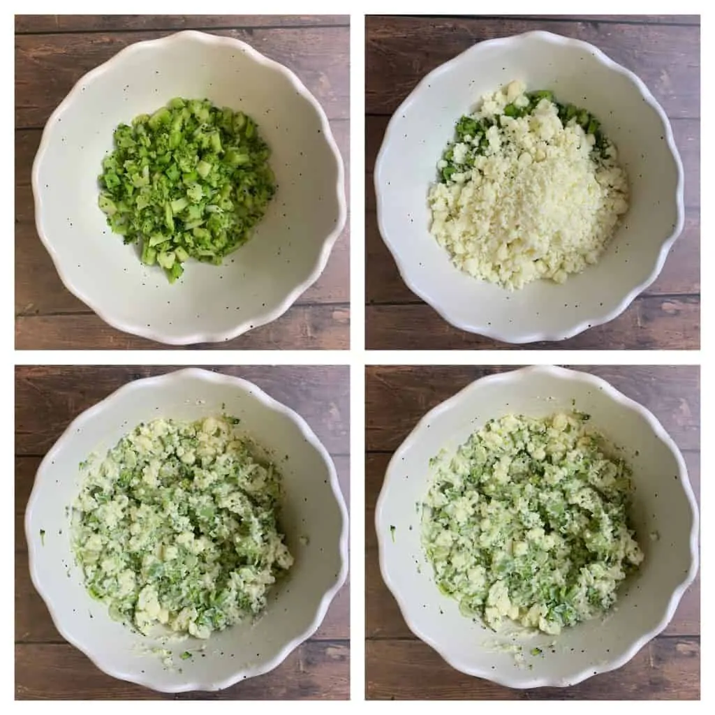 step to make broccoli paneer sandwich mixture collage