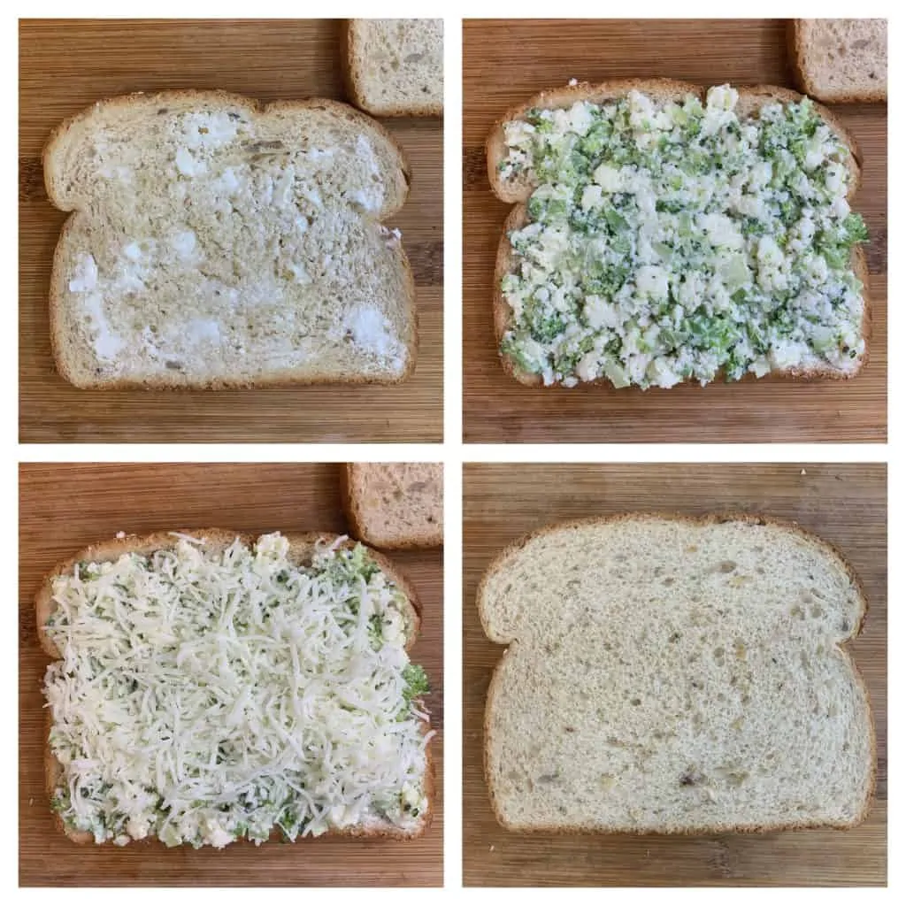 step to apply sandwich mixture on the bread collage