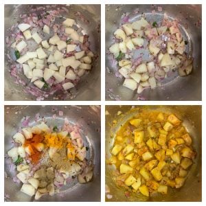 step to cook potato with spices collage