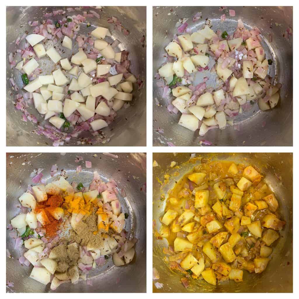 step to cook potato with spices collage