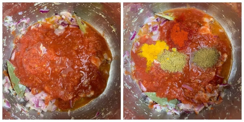 step to cook tomatoes with spices collage