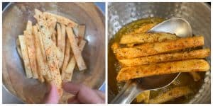 step to deep fry masala french fries collage