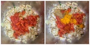 step to cook canned tomatoes and spices collage