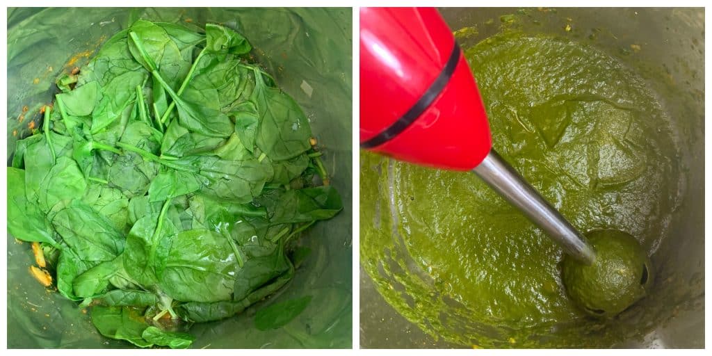 step to puree cooked spinach collage