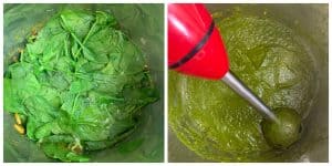 step to puree cooked spinach collage
