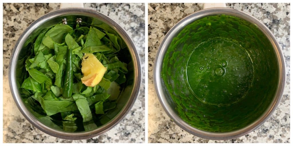 step to add spinach ginger to a blender collage