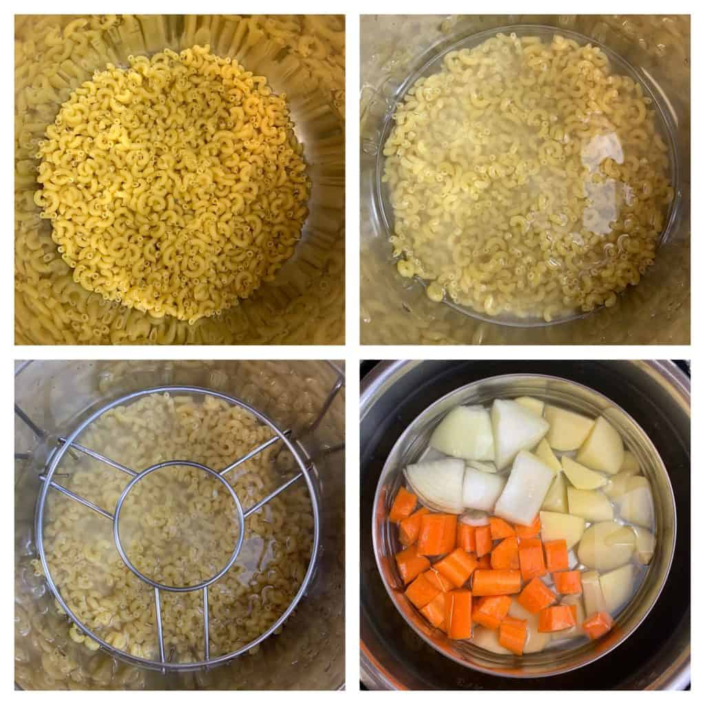 step to cook macaroni and vegetables in pot in pot collage