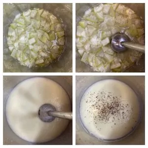 step to puree the bottle gourd soup using the hand blender collage