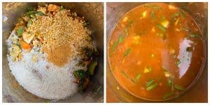 step to add lentils rice and water to pressure cook collage