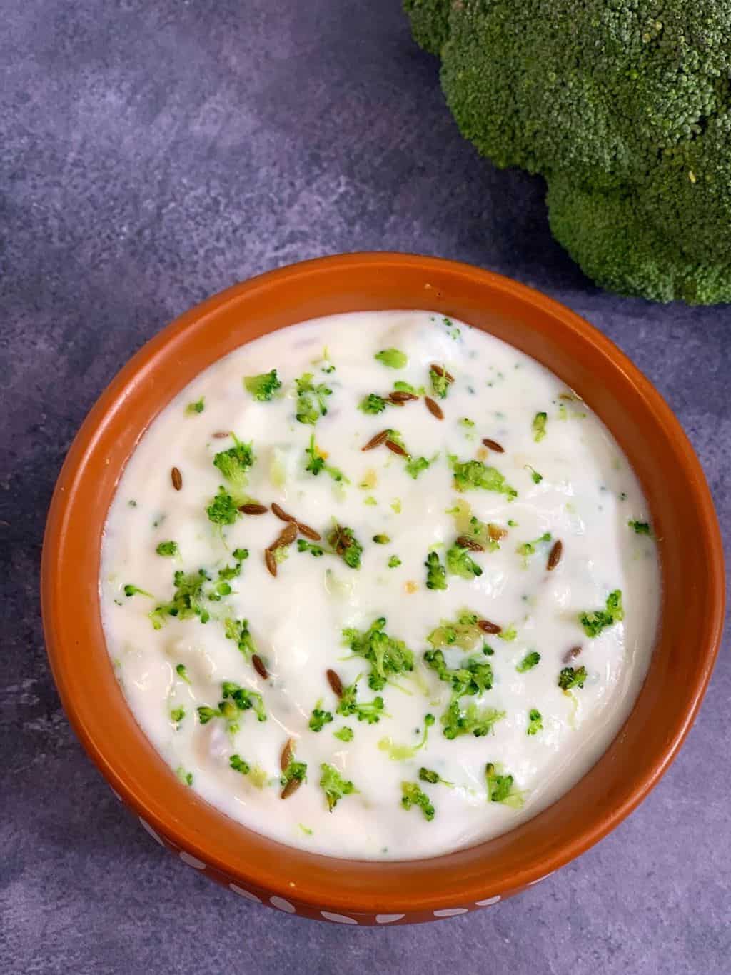 broccoli raita served in a bowl