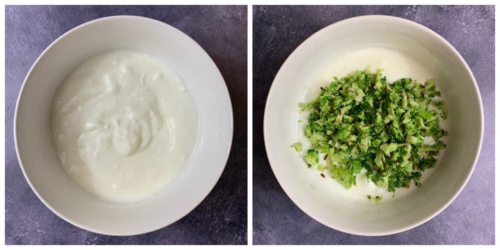 step to add sautéed broccoli to curd collage