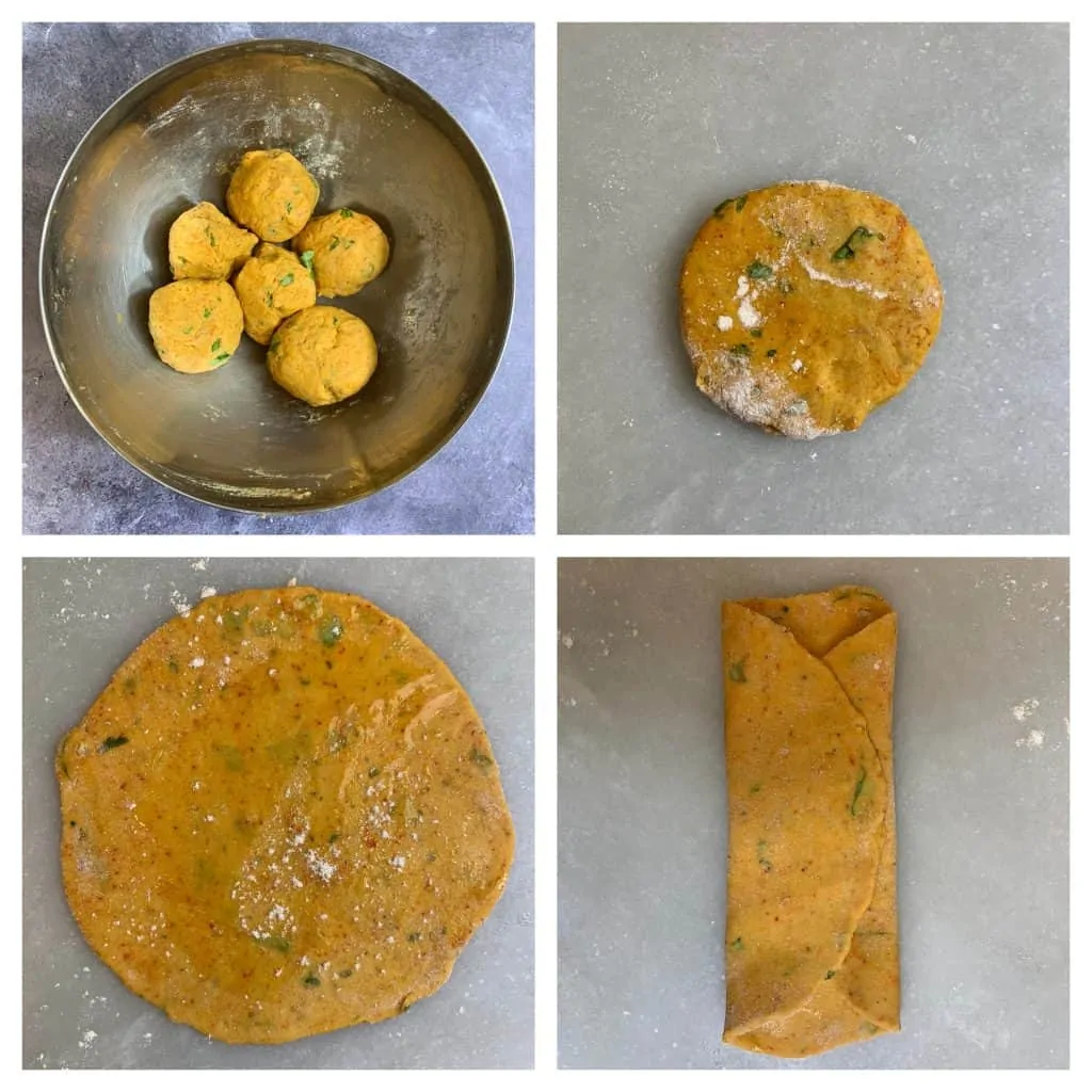 step to roll parathas in square shape collage