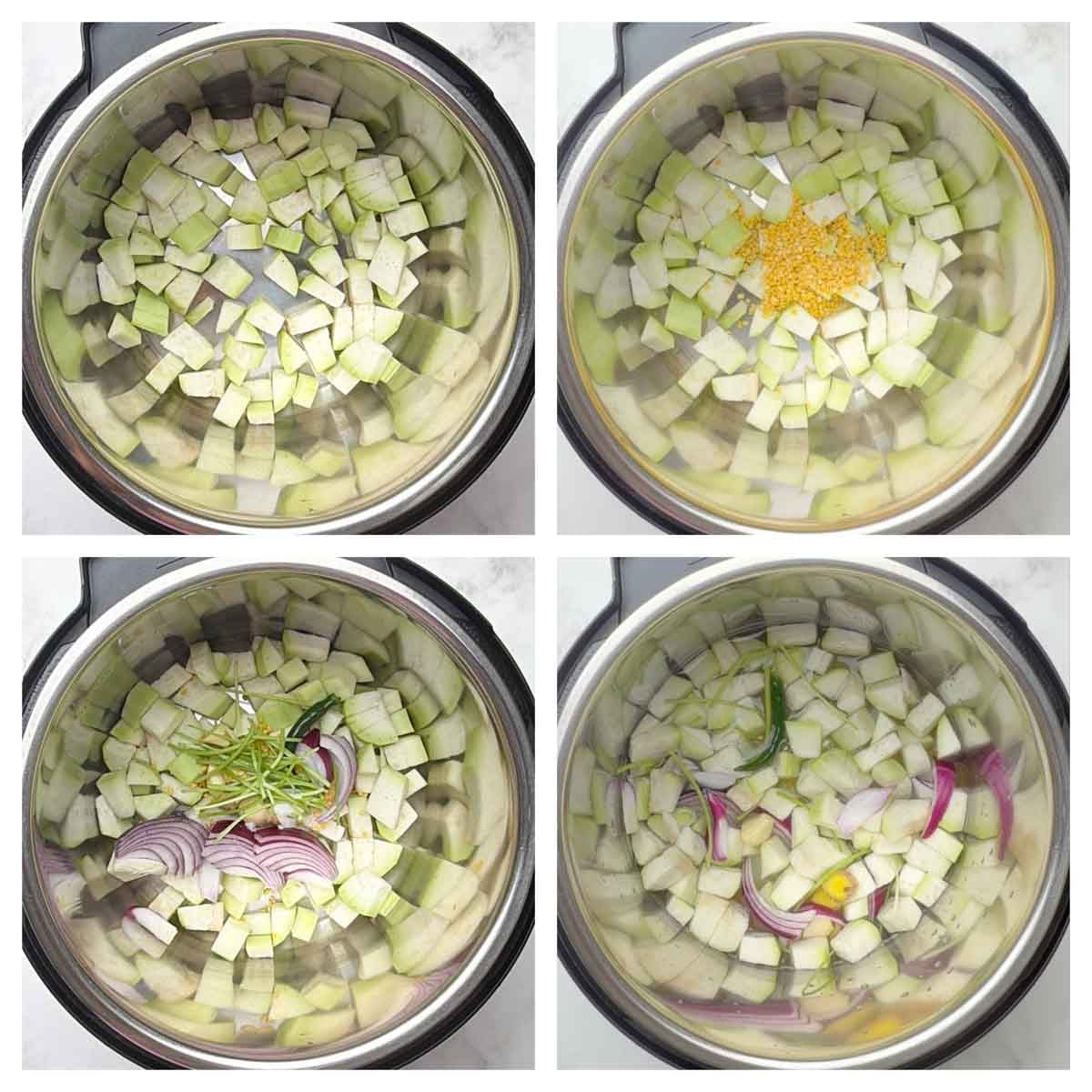 Step to add all the ingredients into the pot collage