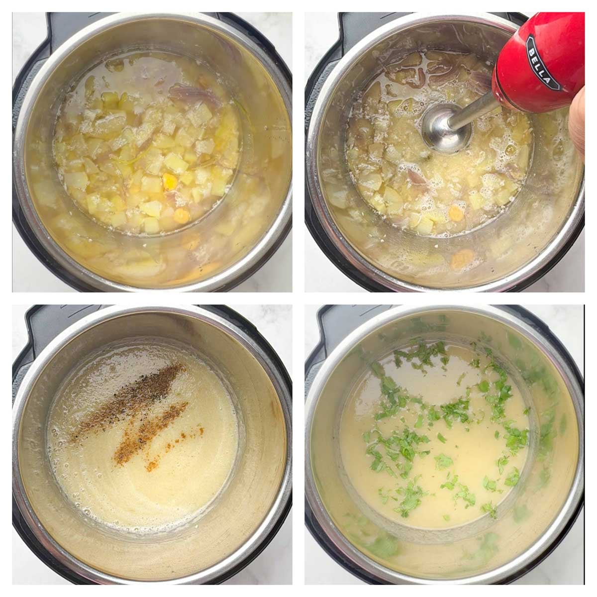 Step to puree the dudhi soup and add the spices collage.