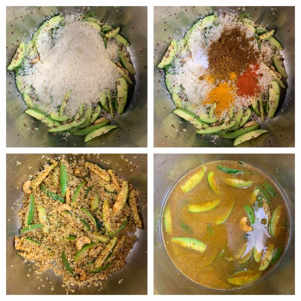 step to add spices rice and water collage