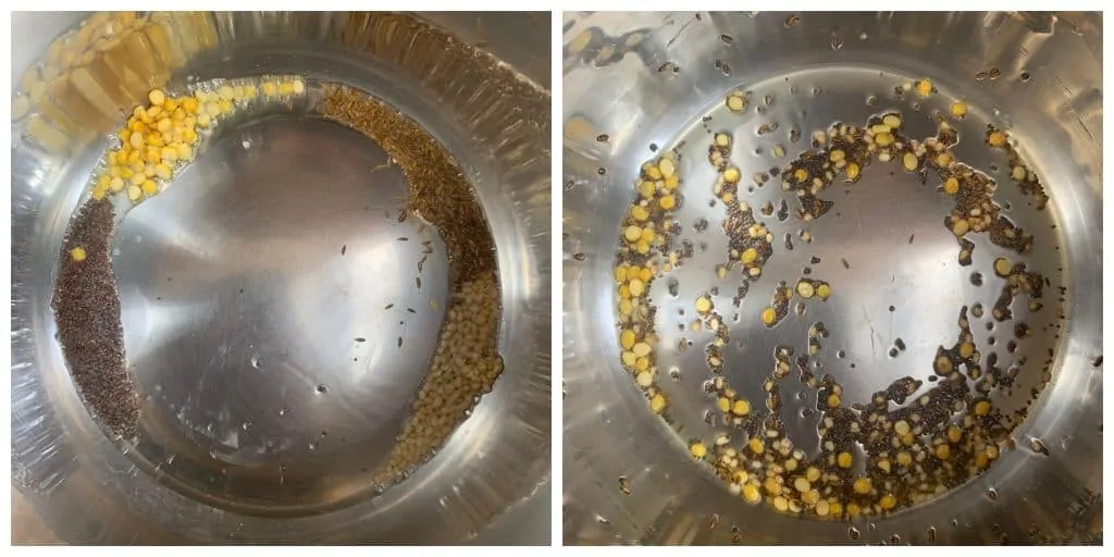 step to prepare tempering with chana dal collage