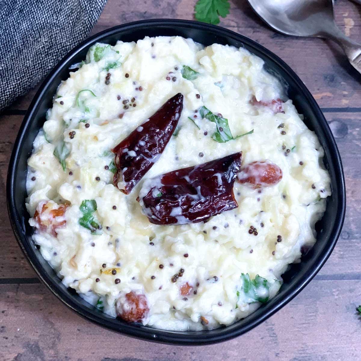 Cauliflower Curd rice served in a bowl