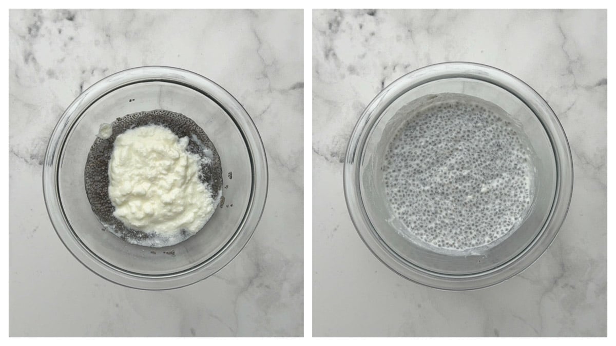 Step to add greek yogurt to the soaked chia collage