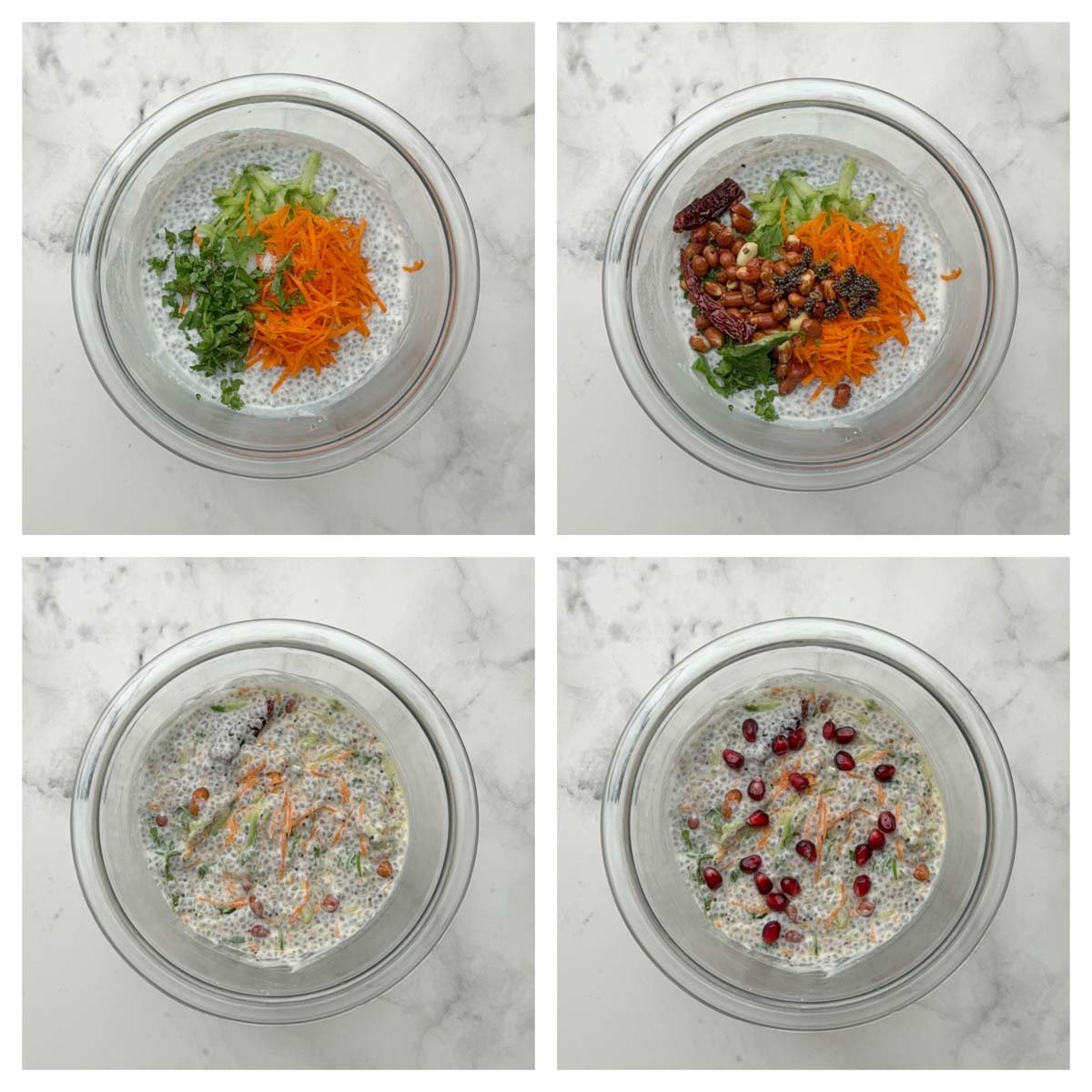 Step to add grated veggies, tempering and mixing well collage