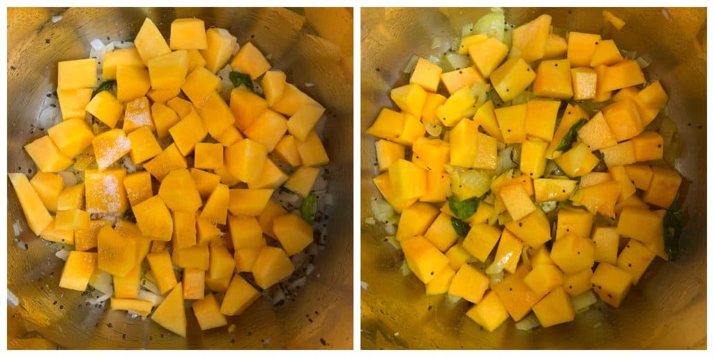 step to add diced butternut squash collage