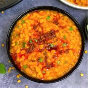 instant pot chana dal served in a black bowl