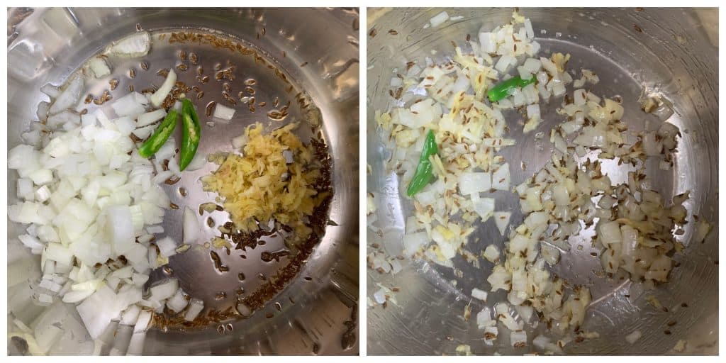 step to saute onion ginger garlic collage