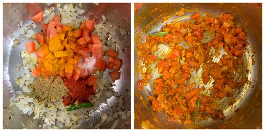 step to cook tomatoes with spices collage