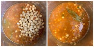 step to add chickpeas and water in instant pot for chana masala recipe collage