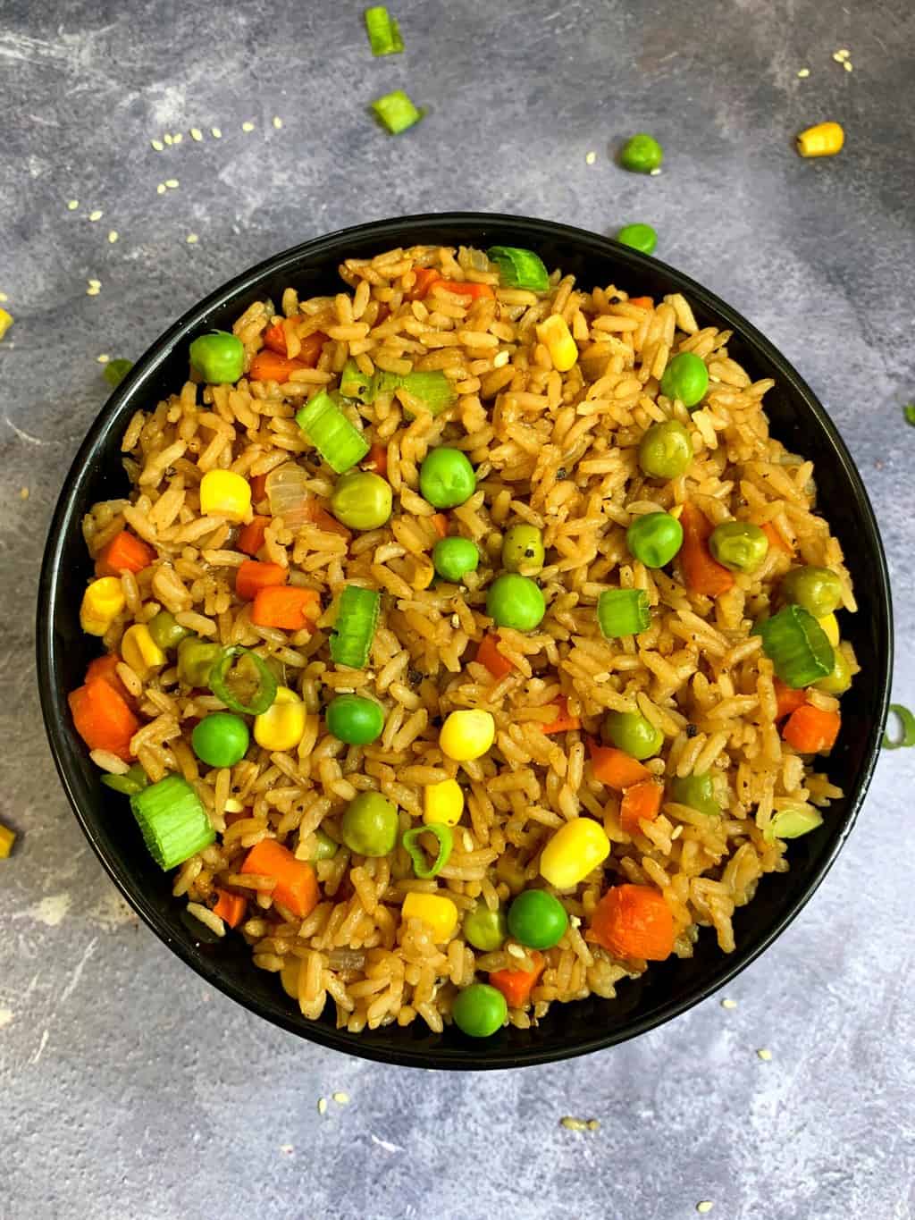 veg fried rice served in a bowl