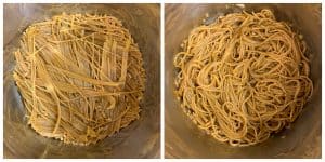 step to separate cooked spaghetti collage