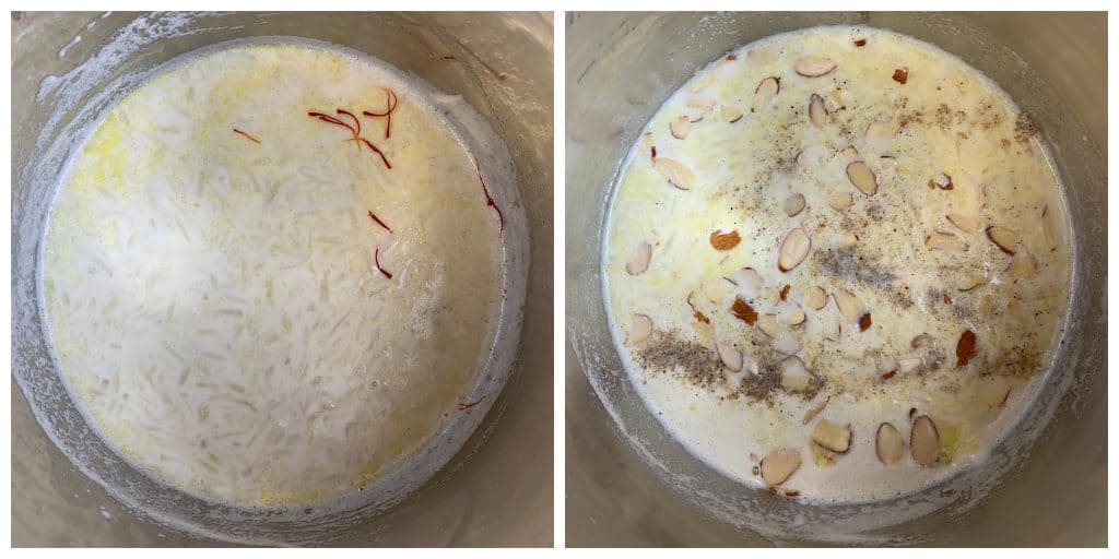 step to add roasted nuts and cardamom powder to lauki kheer collage