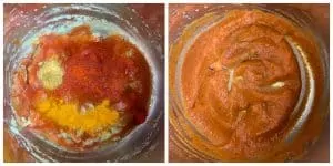 step to cook tomato paste with spices collage