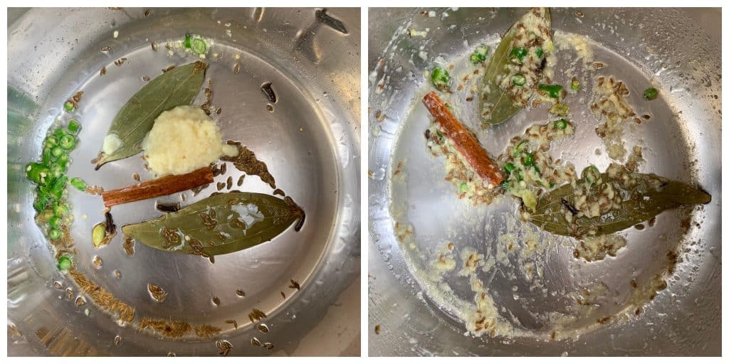 step to saute green chilies and ginger garlic paste collage