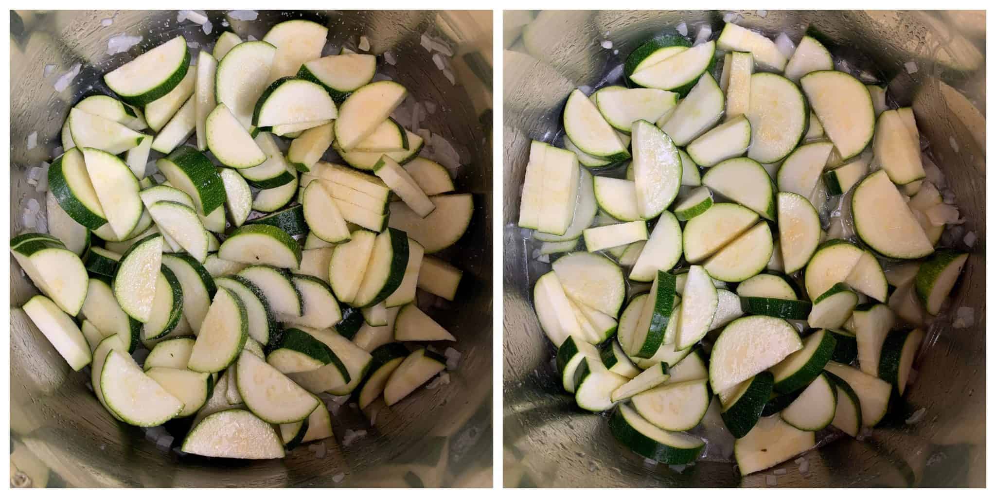 step to add diced zucchini in to the instant pot insert collage