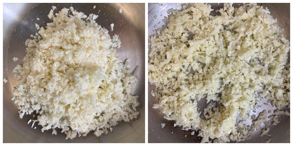 step to saute cauliflower rice collage