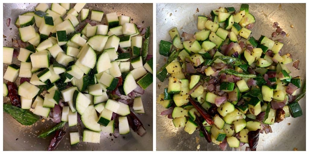 add zucchini and stir fry and lastly add coconut