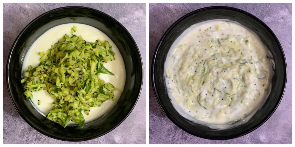 step to add sautéed zucchini in yogurt collage