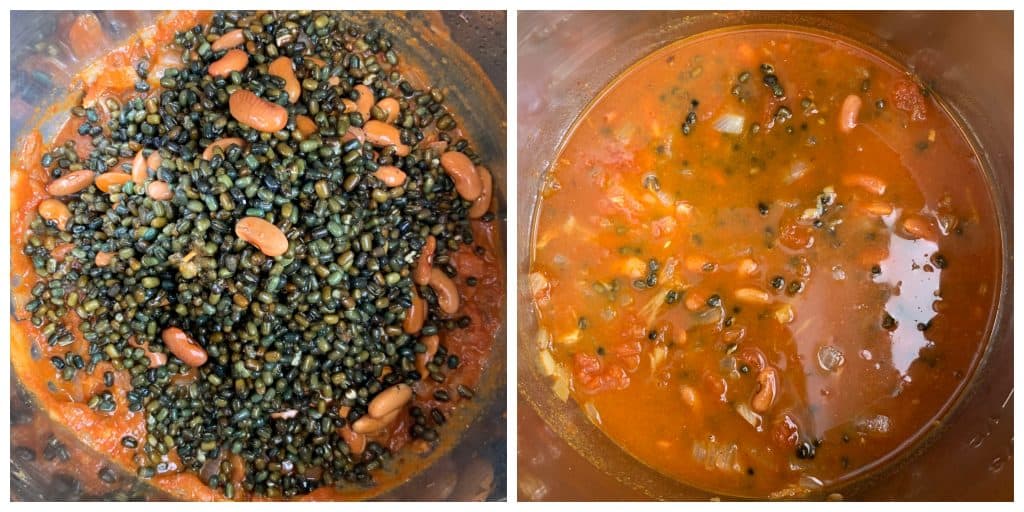 step to add soaked lentils and water collage