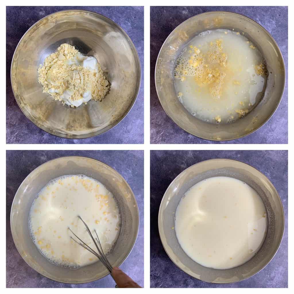 step to prepare besan yogurt mixture collage
