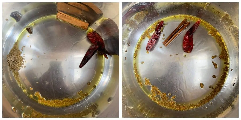 step to add whole spices in instant pot collage