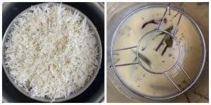 step with perfectly cooked rice and gujarathi kadhi collage