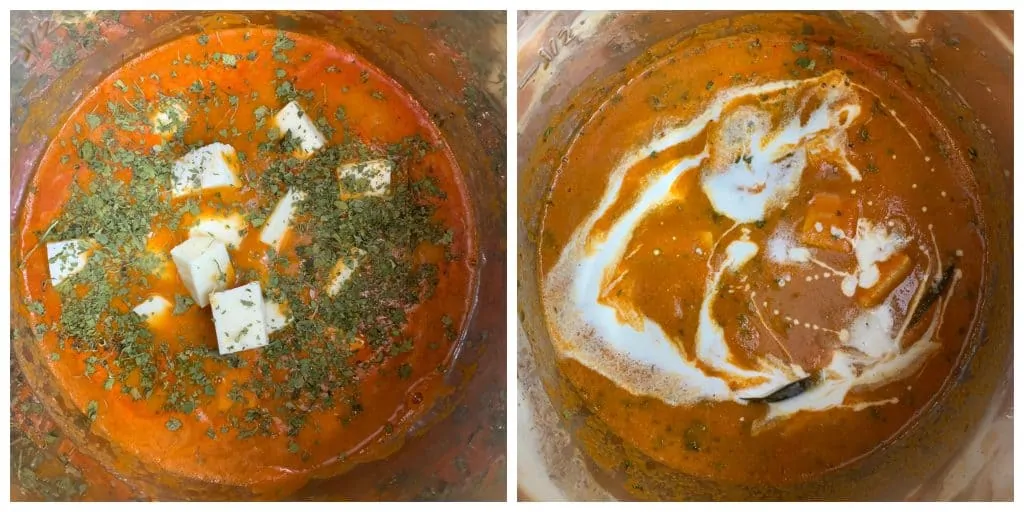 finally add cottage cheese ,kasuri methi and cream for Restaurant Style Paneer Butter Masala