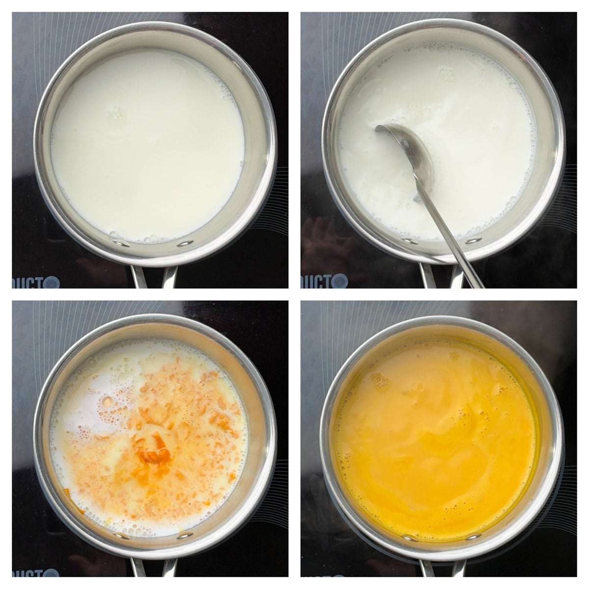 Step to boil the milk and add the carrot almond paste and boil in a steel pot collage