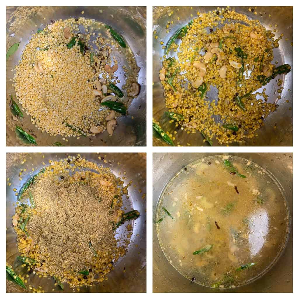 step to add the foxtail millet ,water for pressure cooking collage