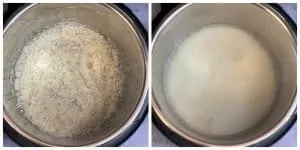 step to add rinsed rice with water collage