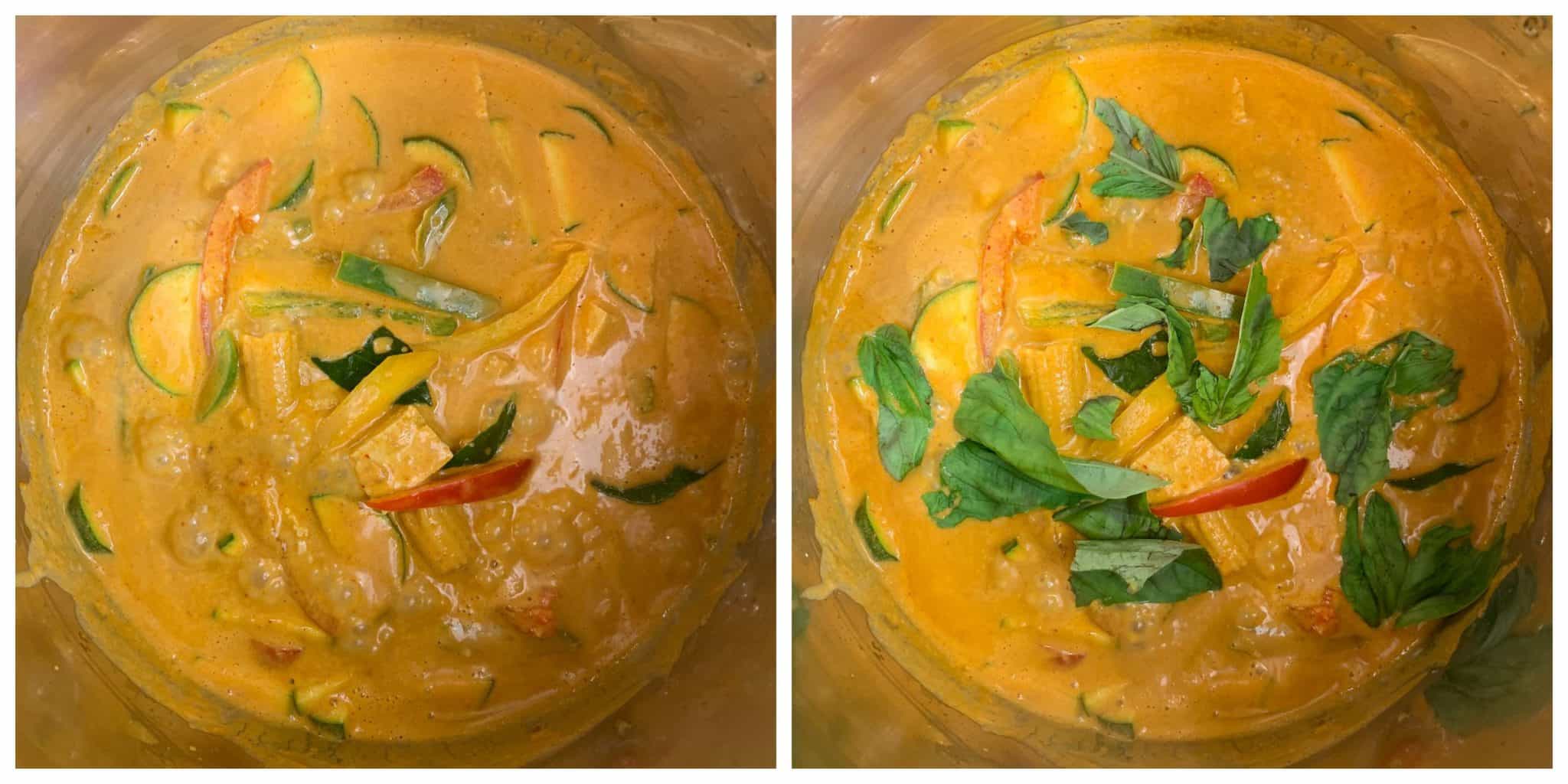 step to add thai basil and lemon juice collage