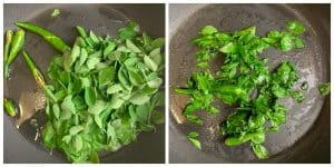 step to saute greens and green chillies with 1 teaspoon of oil collage