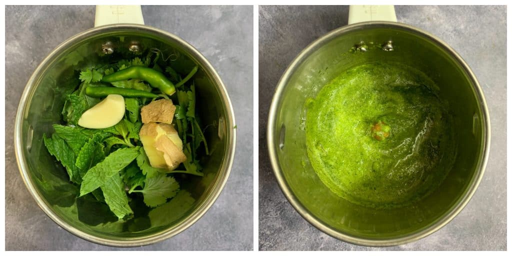 step to prepare green masala paste collage